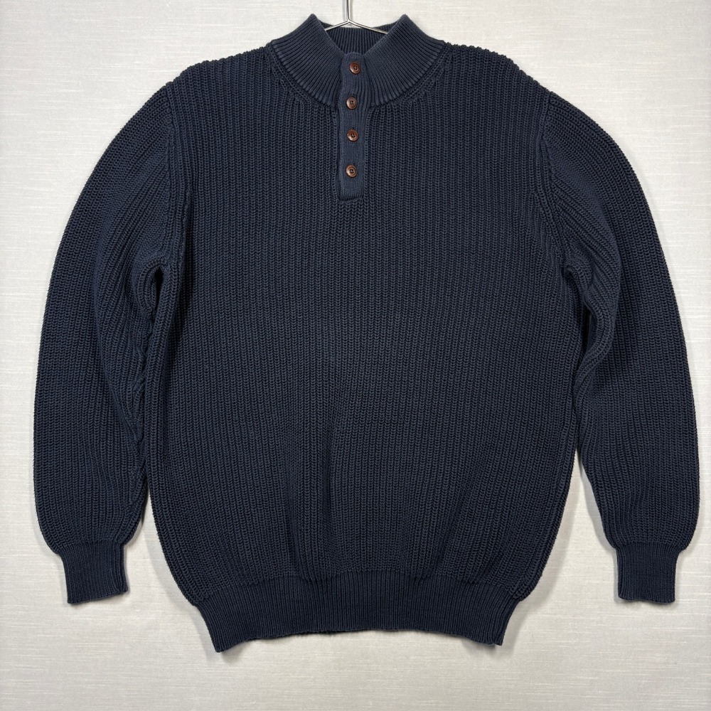 Vintage LL Bean Henley Sweater Mens Large Tall Blue 0 FKQ7 Military Knit Outdoor